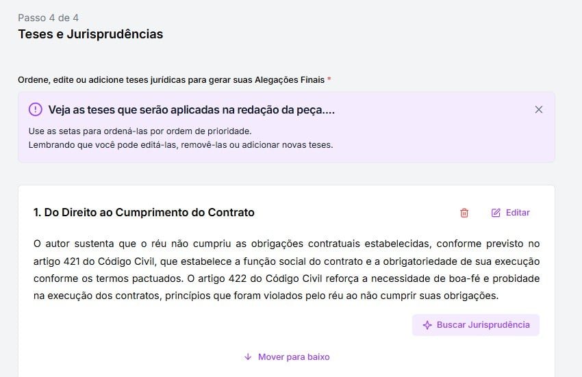 Tela para edição de teses de jurisprudências