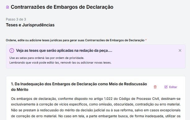 Tela de edição das teses e jurisprudências