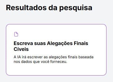 Tela para pesquisar e selecionar alegações finais cíveis