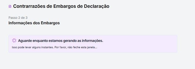 Tela em que está processando as informações