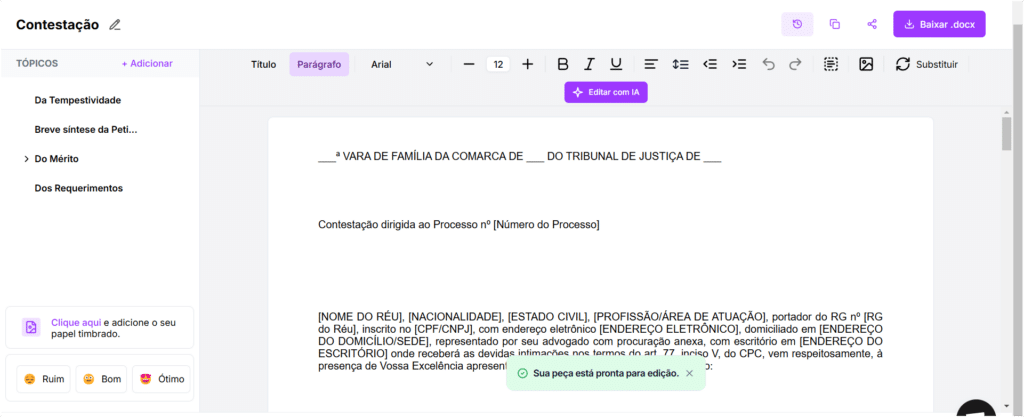 Contestação em Ação Revisional com Redução de Pensão feita por inteligência artificial está finalizad.