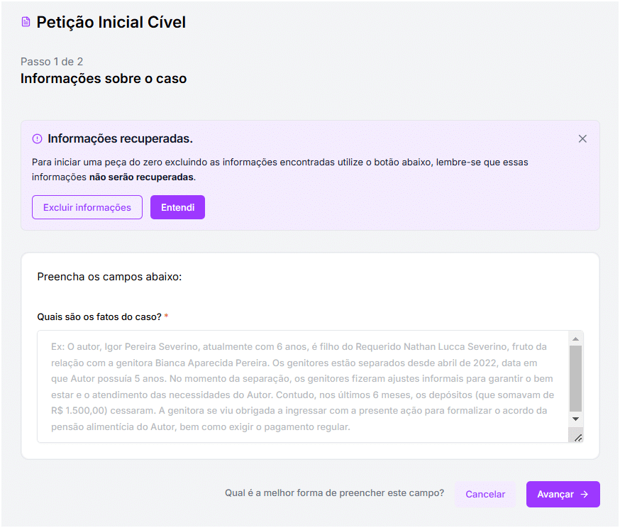 Informações para escrever a petição inicial